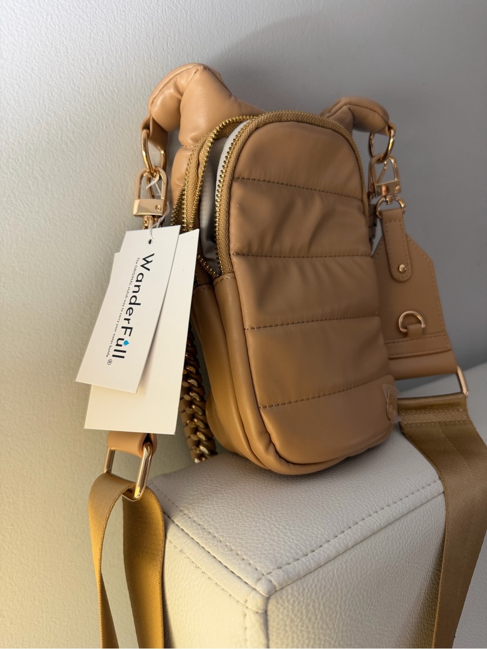 WanderFull Quilted Crossbody Bag - Tan